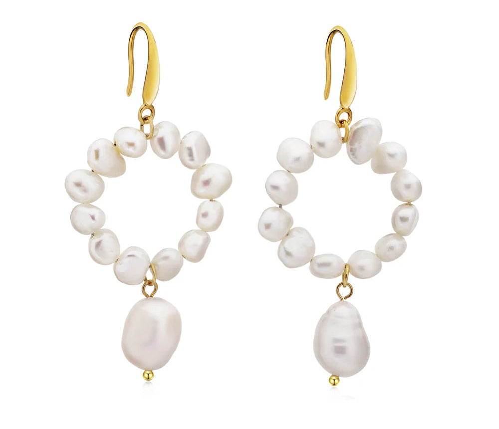 Natural Pearls Earrings for Women Gold Color Rounded Drop Earring