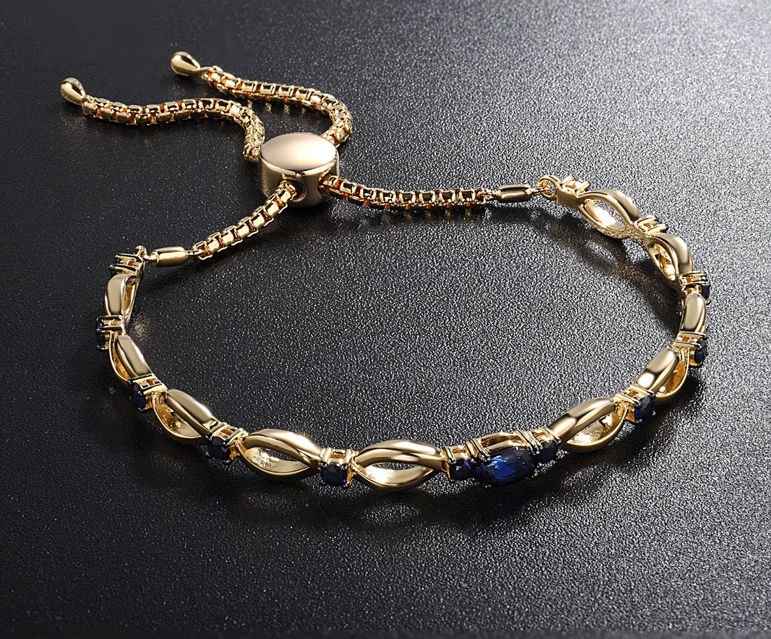 A Silver Bracelet For Women Authentic 925 Sterling Silver Blue Nano Cubic Zirconia Adjustable Bolo Bracelet