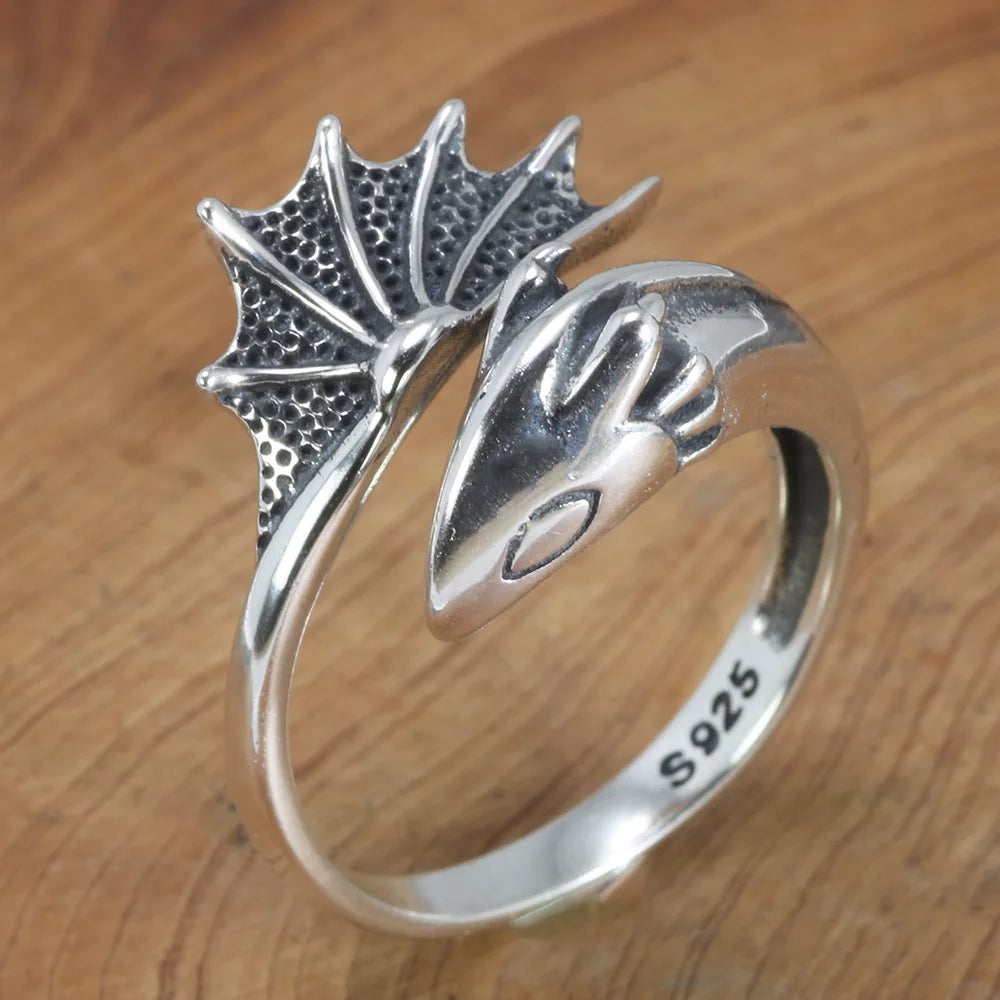 925 Sterling Silver Men and Women Pterodactyl Open Type Adjustable
