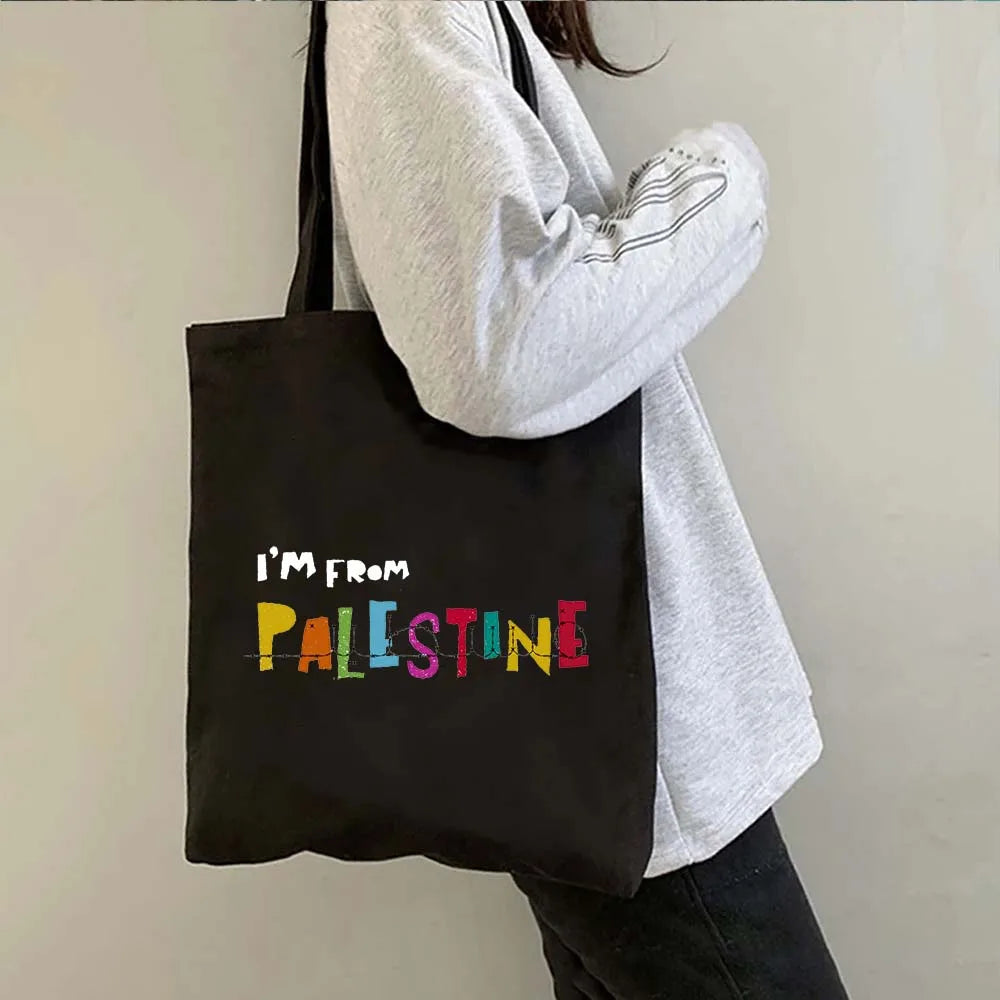 Arabic Keffiyeh Gifts Jerusalem Landmarks Map Men Women Canvas Shoulder Tote Bag Reusable Shopper Cute Shopping Storage Handbags