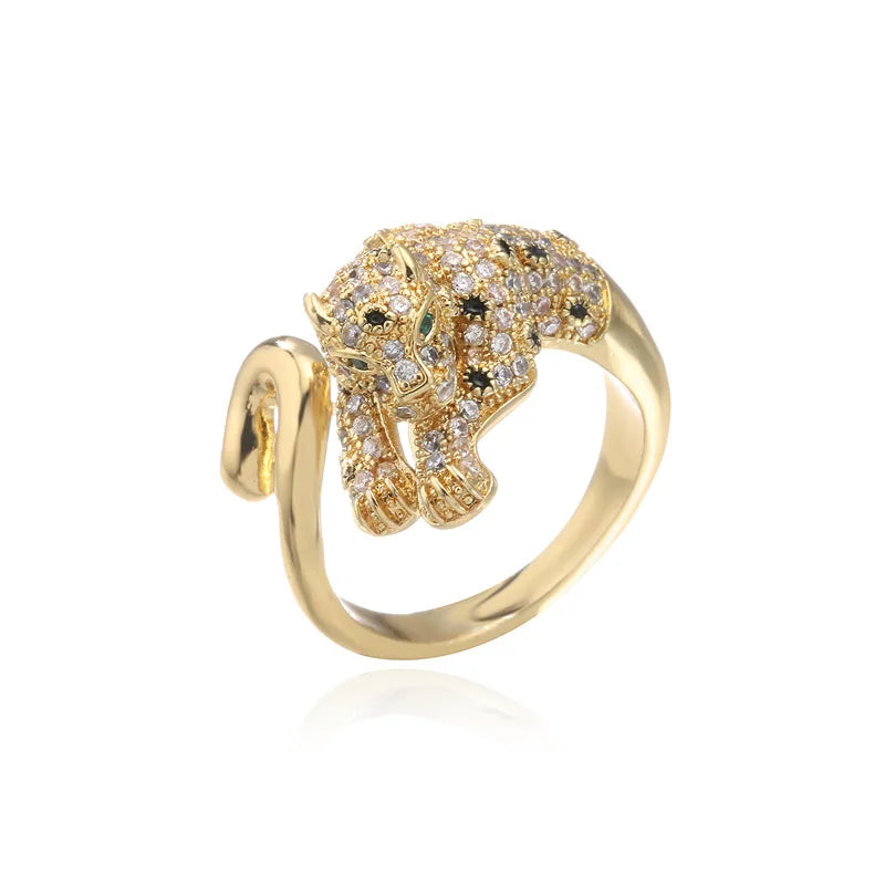 Golden Wild Leopard Statement Ring