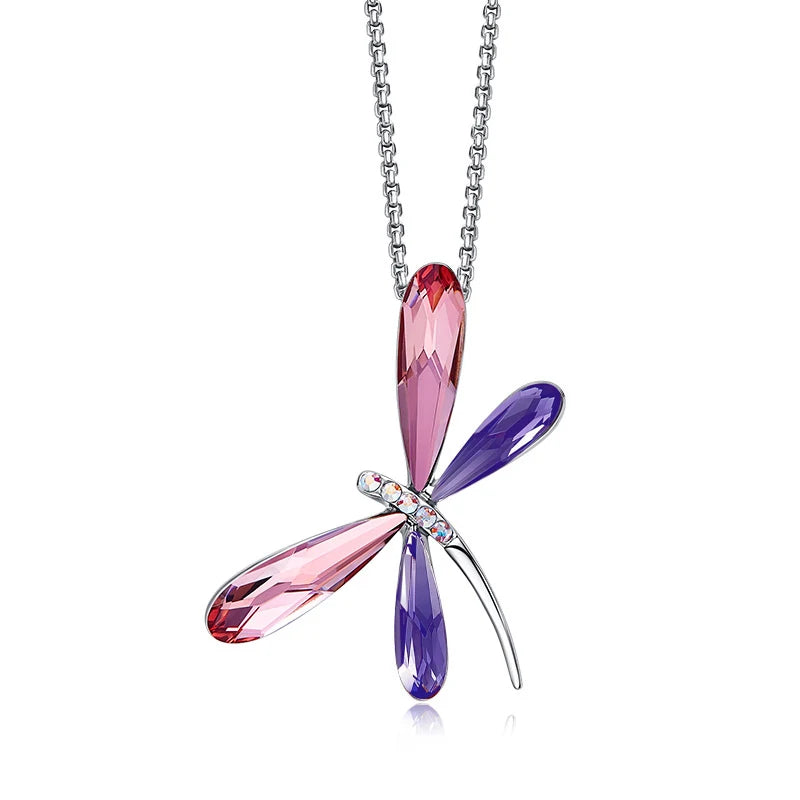 Dragonfly Pendant Necklace Real Crystal from Austria