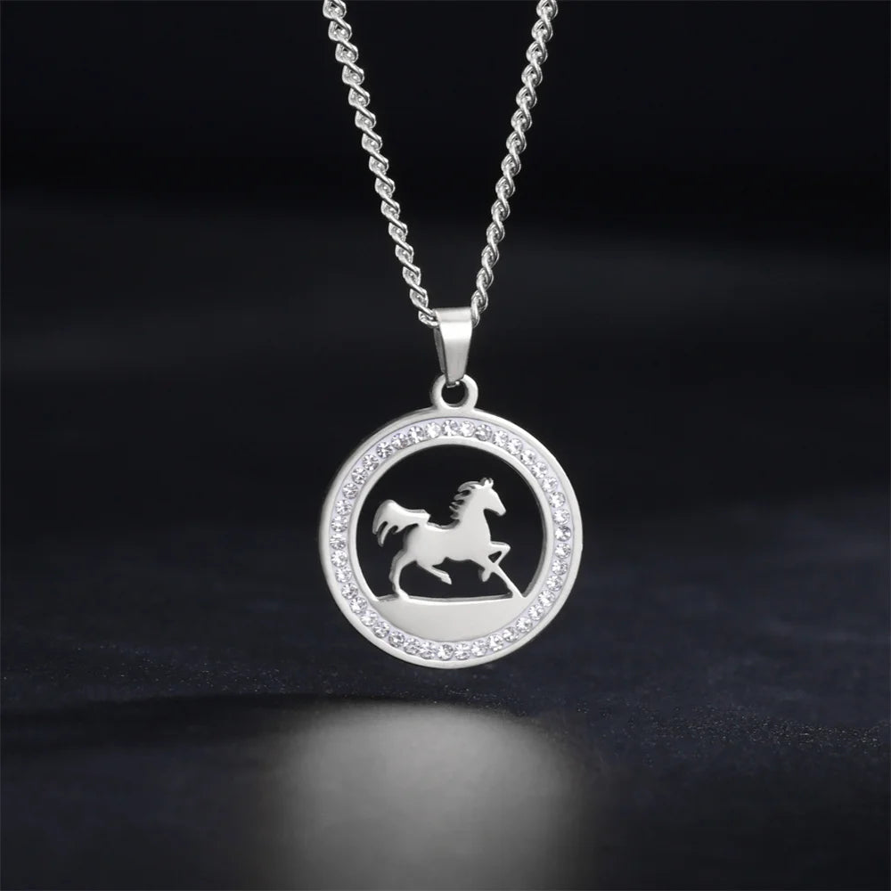 Running Horse Pendants Necklace Stainless Steel