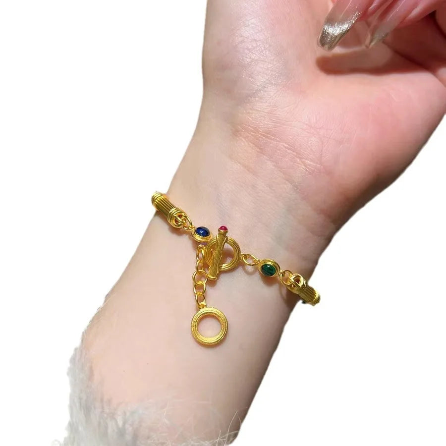 24K Royal Court Set - Bracelet & Necklace with Filigree Motifs, High-Purity Gold, Regal & Ornate