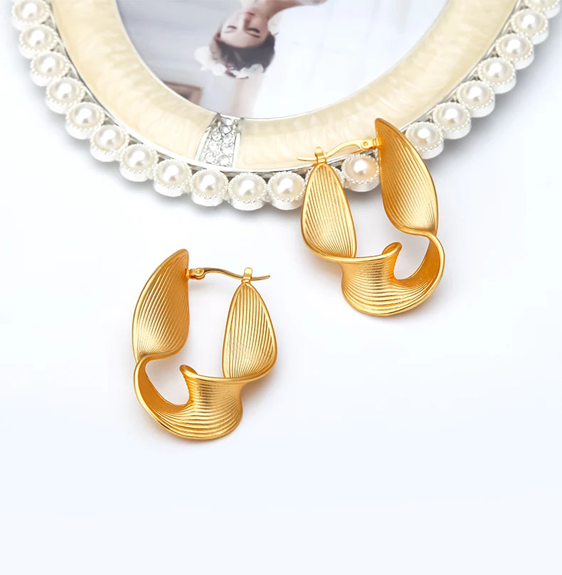 Twisted Surface Hoops Gold Color Earrings Jewelry
