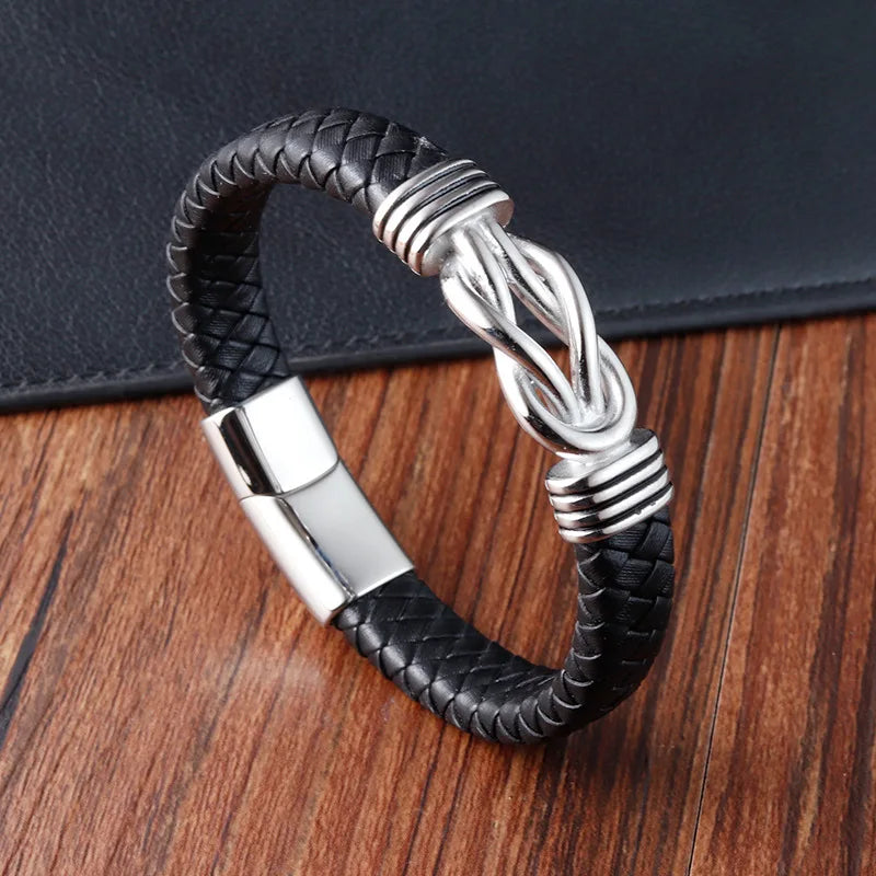 Men’s Stainless Steel Leather Wristband