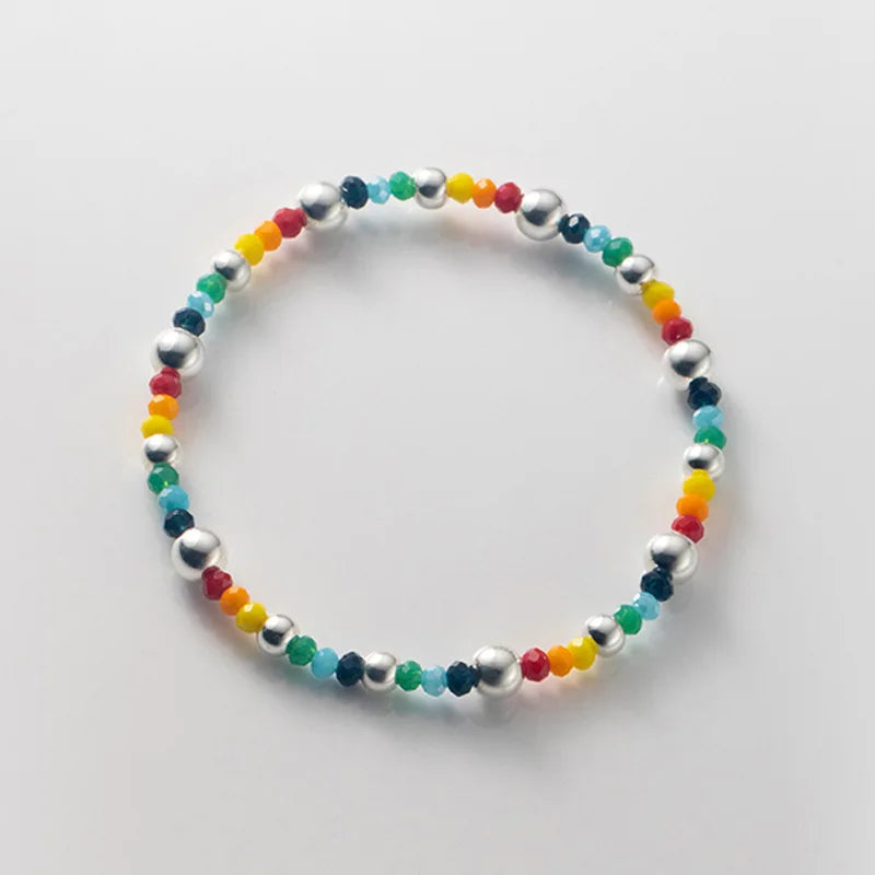 925 Sterling Silver Rainbow Beaded Bracelet Cute Little Bear Cloud Bracelet Women's Vintage Fashion Handwear Temperament Jewelry