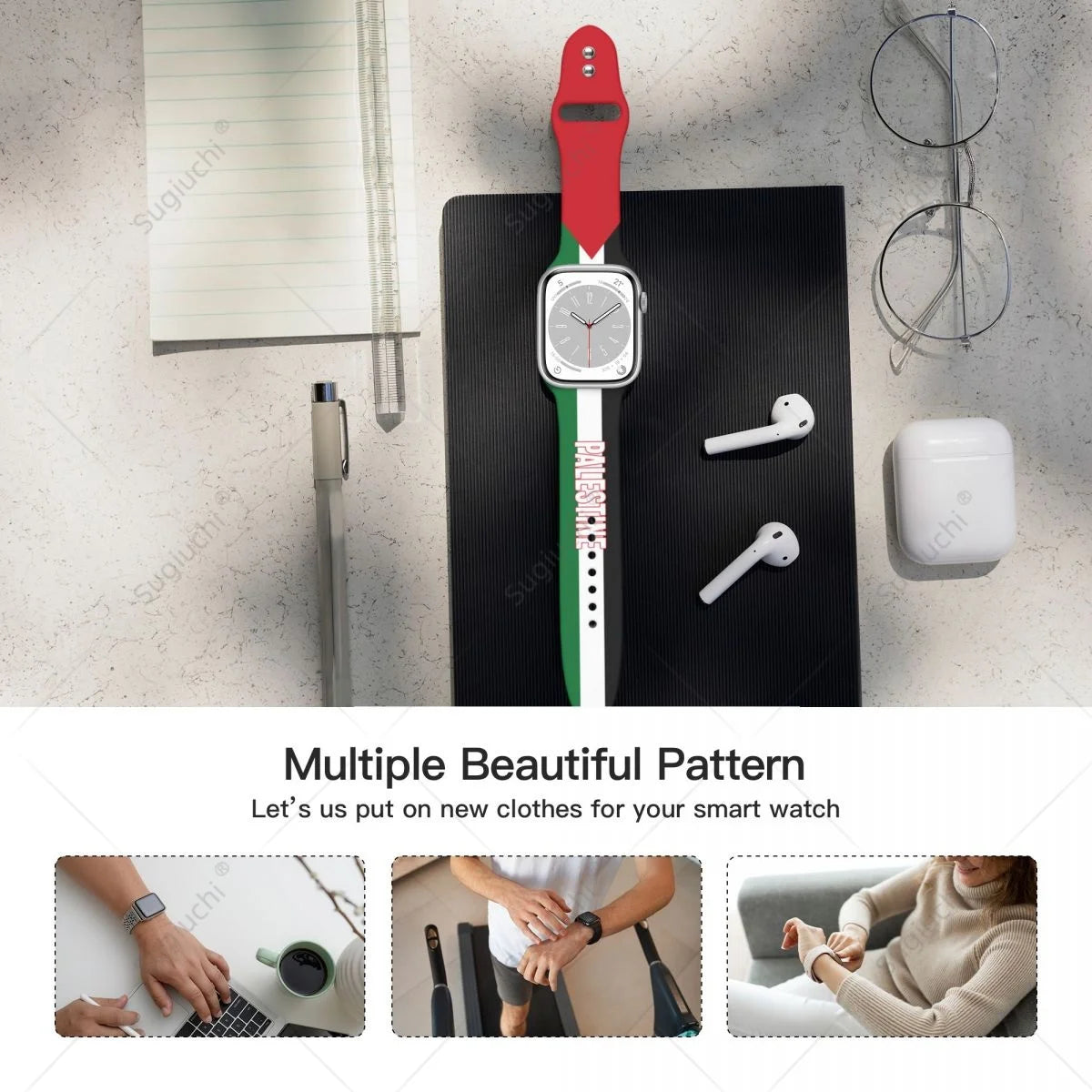 Unisex Palestine Flag 3D Printing Sport Strap for Apple Watch