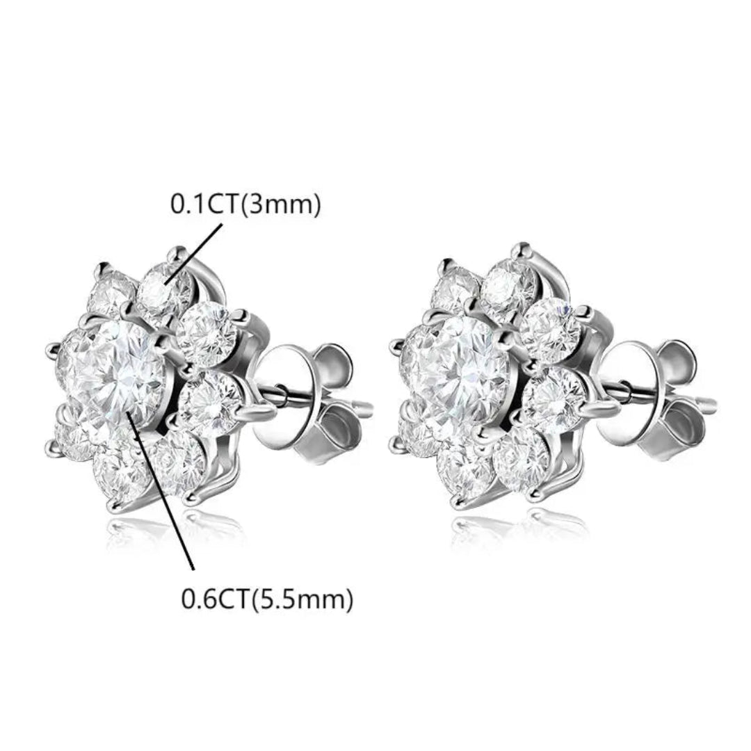 Gourch Sunflower Moissanite Stud Earrings 2.8CT | S925 Sterling Silver 18K Gold Plated Earrings for Women