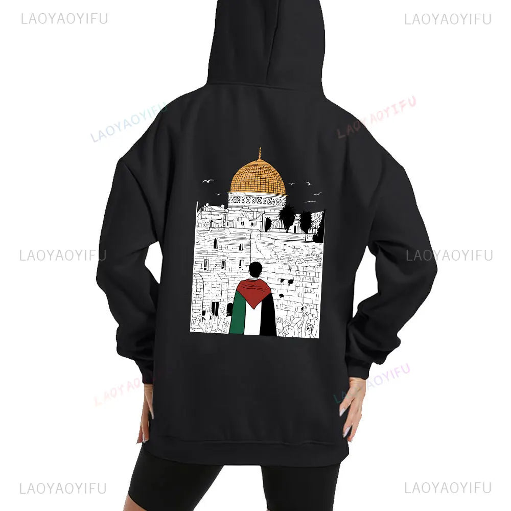 Long Sleeve Hoodies Palestine Flag Women Back Print Hoodie Sweatshirt