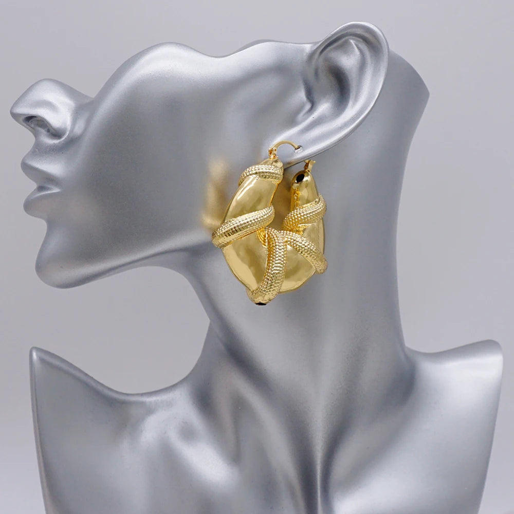 Gold Color Earring Bohemia Flower Round Drop Copper Hoop Earrings Circle