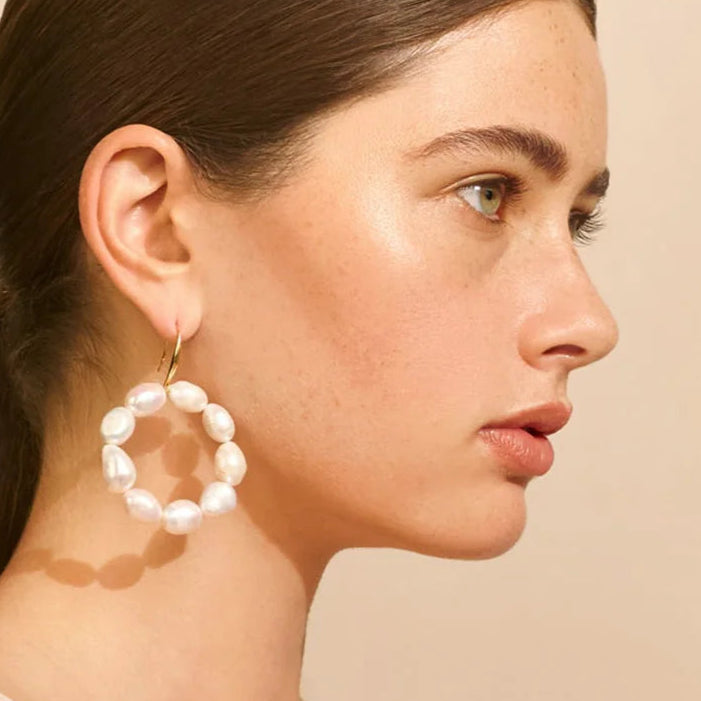 Natural Pearls Earrings for Women Gold Color Rounded Drop Earring