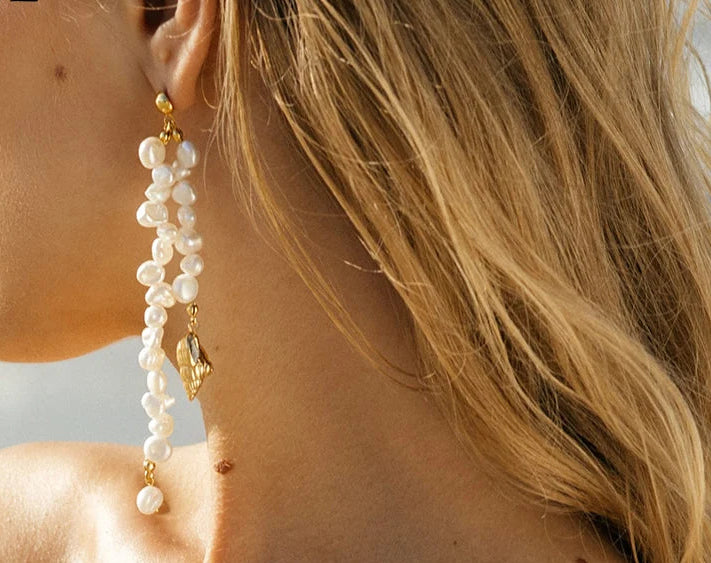 Natural Pearls Earrings for Women Gold Color Rounded Drop Earring