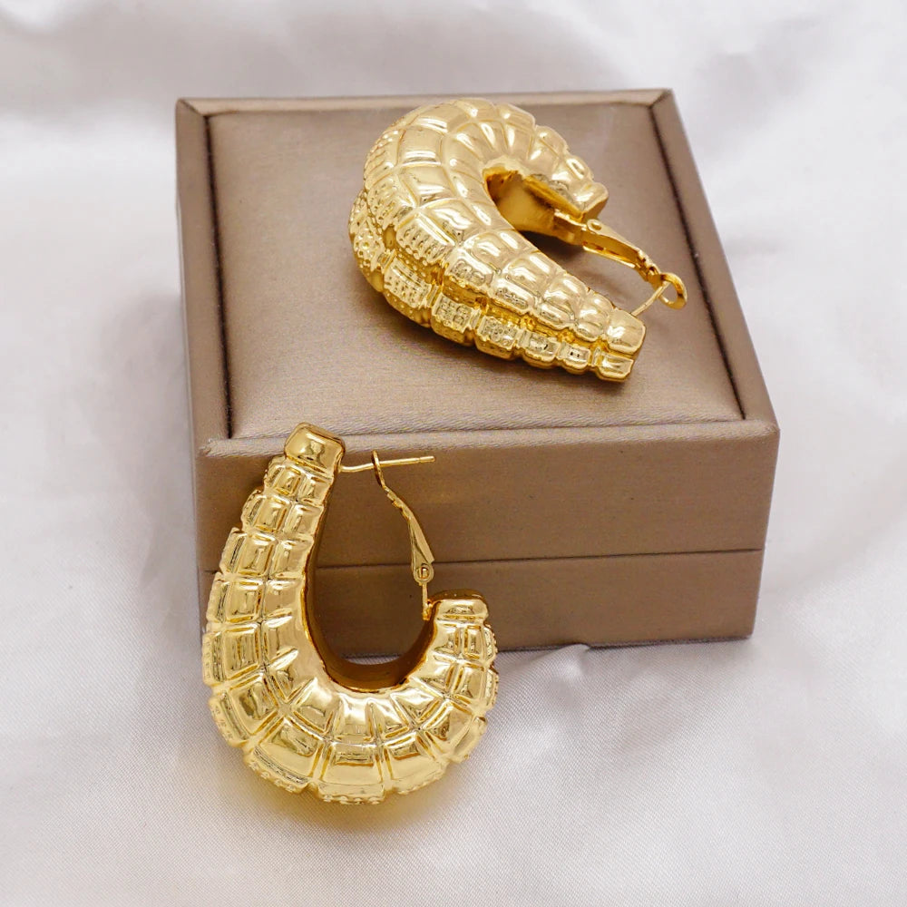 Gold Color Earring Bohemia Flower Round Drop Copper Hoop Earrings Circle