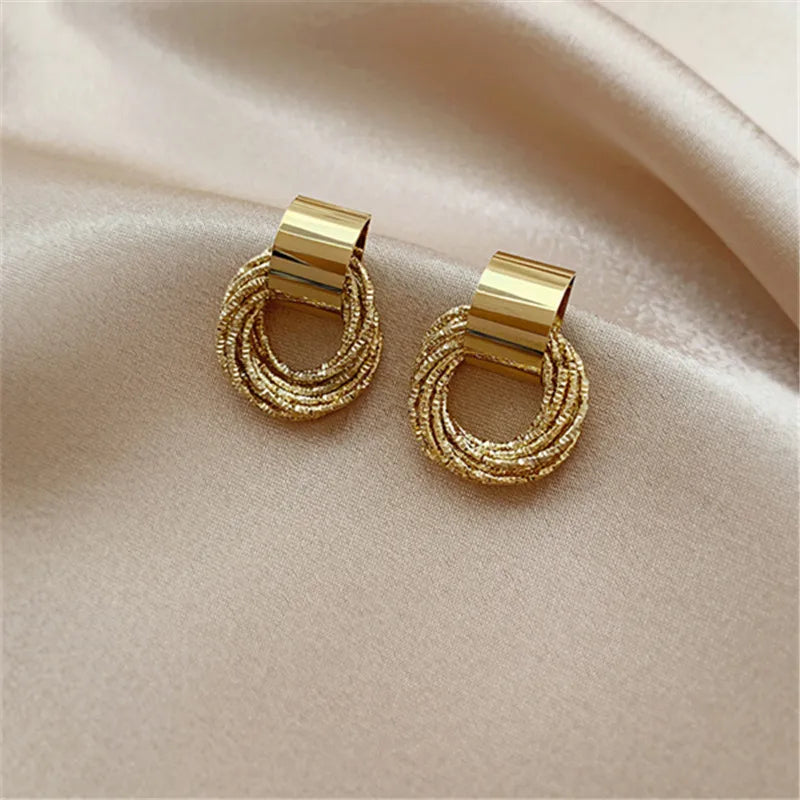 Retro Metal Gold Color Multiple Small Circle Stud Earrings