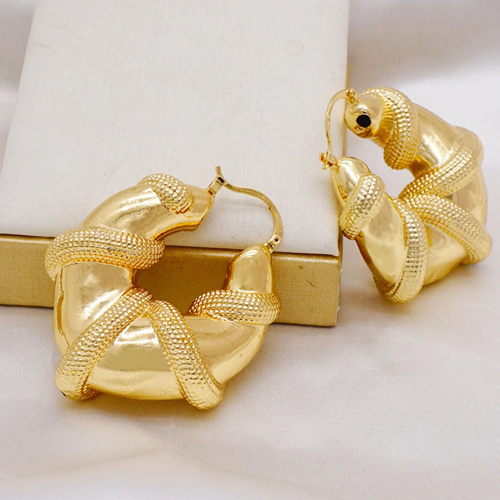 Gold Color Earring Bohemia Flower Round Drop Copper Hoop Earrings Circle