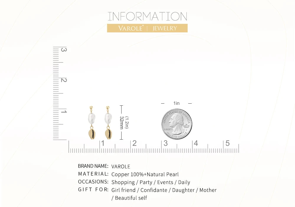 Natural Pearls Earrings for Women Gold Color Rounded Drop Earring