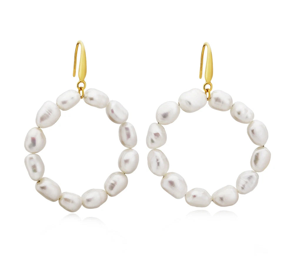 Natural Pearls Earrings for Women Gold Color Rounded Drop Earring