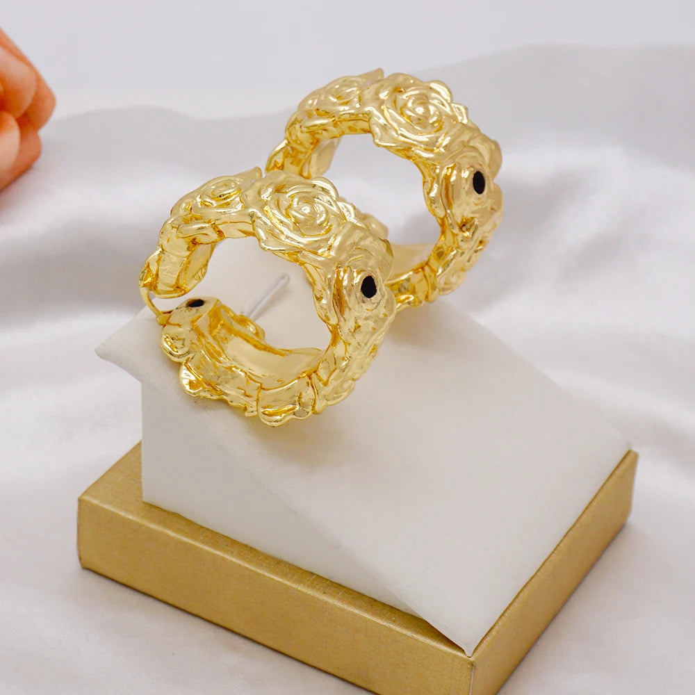 Gold Color Earring Bohemia Flower Round Drop Copper Hoop Earrings Circle