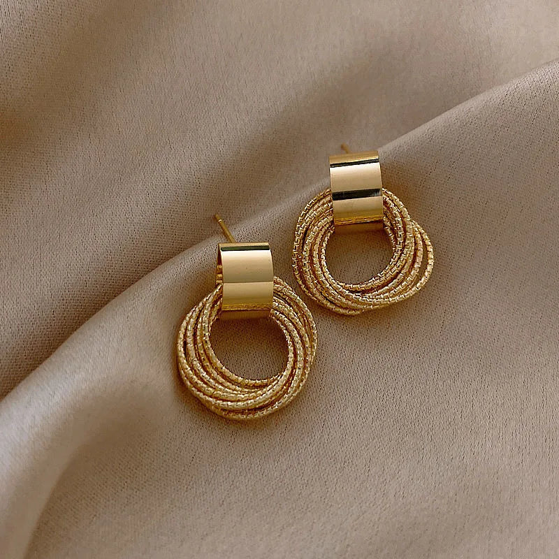 Retro Metal Gold Color Multiple Small Circle Stud Earrings