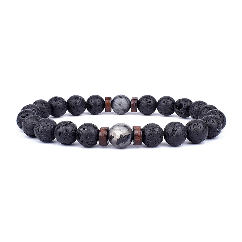 Volcanic Stone Bracelet for Men Lava Wooden