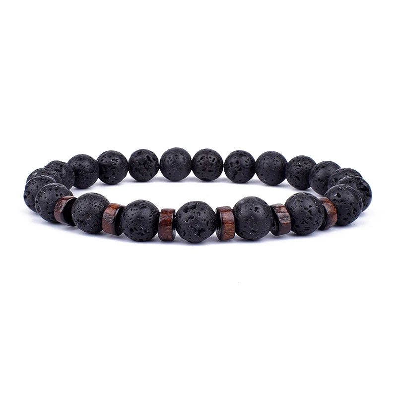 Volcanic Stone Bracelet for Men Lava Wooden