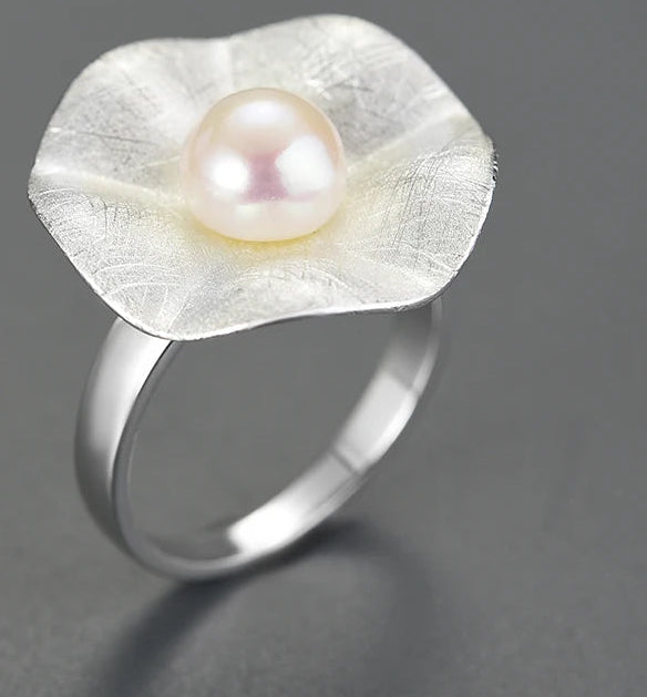 Lotus Fun Real 925 Sterling Silver Natural Pearl Original Handmade Designer Fine Jewelry Fashion Leaf Rings for Women Gift 2022