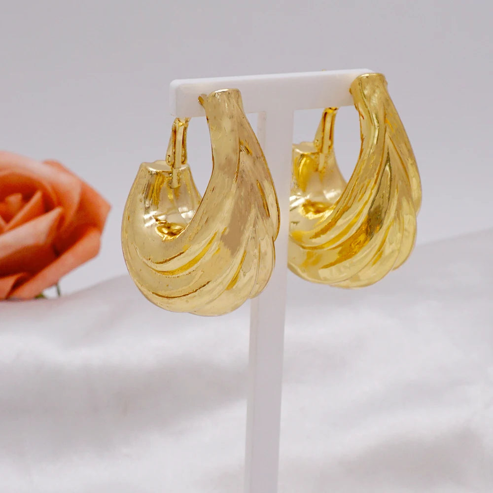 Gold Color Earring Bohemia Flower Round Drop Copper Hoop Earrings Circle