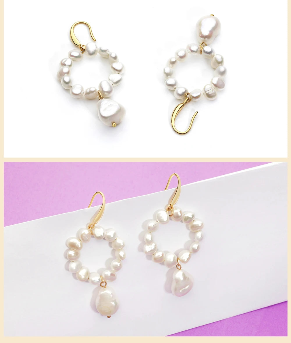 Natural Pearls Earrings for Women Gold Color Rounded Drop Earring