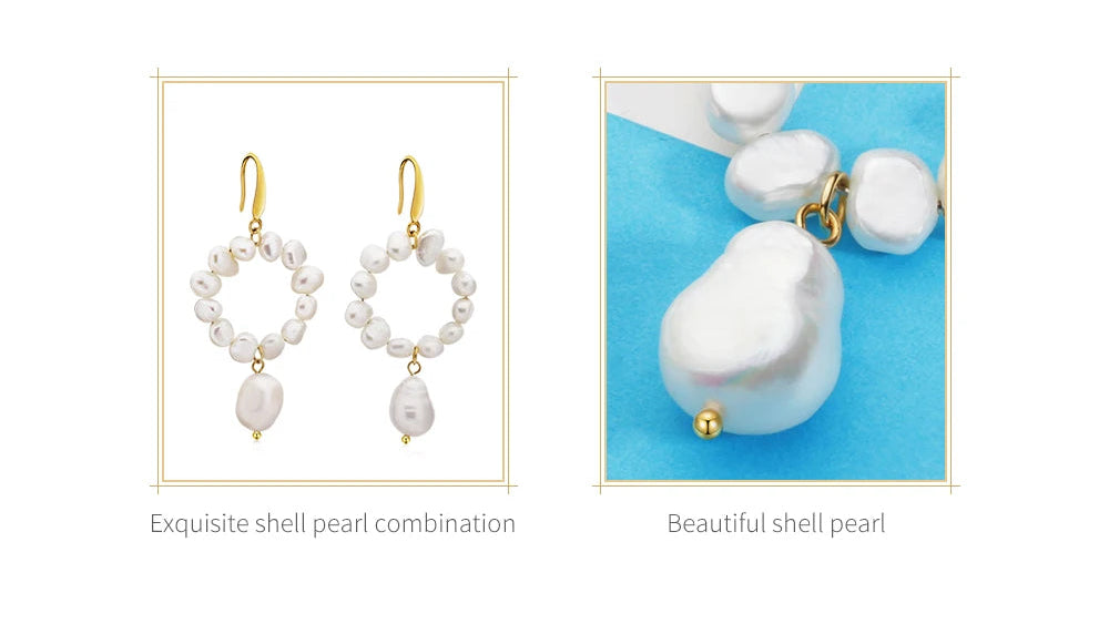 Natural Pearls Earrings for Women Gold Color Rounded Drop Earring