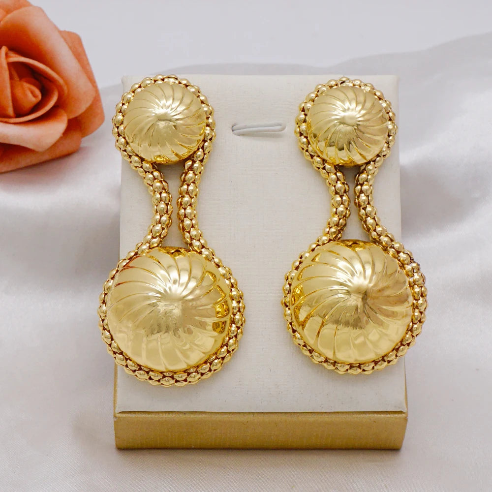 Gold Color Earring Bohemia Flower Round Drop Copper Hoop Earrings Circle