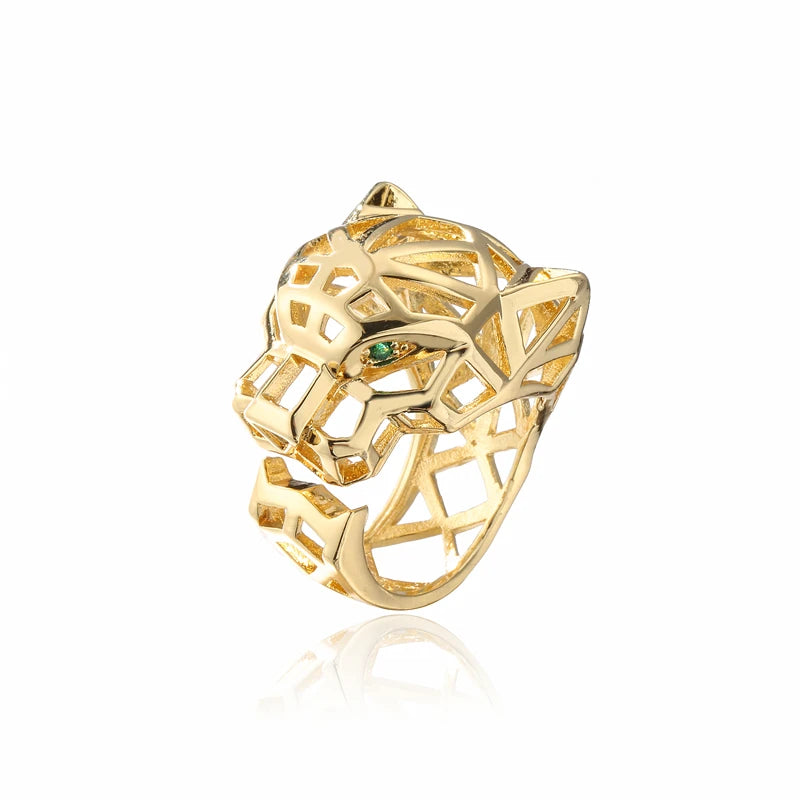 Golden Wild Leopard Statement Ring