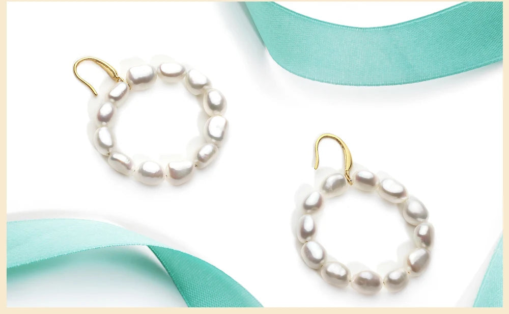 Natural Pearls Earrings for Women Gold Color Rounded Drop Earring