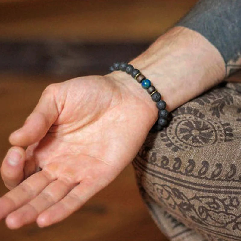 Volcanic Stone Bracelet for Men Lava Wooden