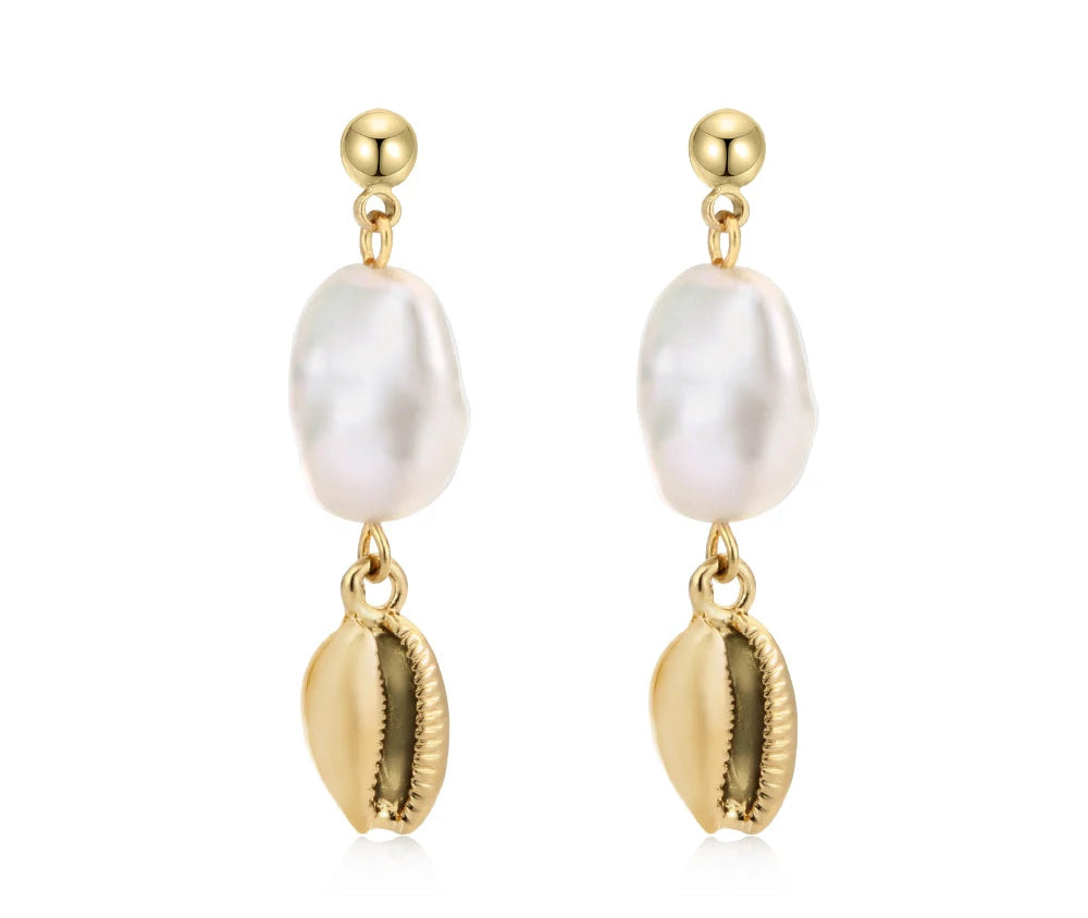 Natural Pearls Earrings for Women Gold Color Rounded Drop Earring