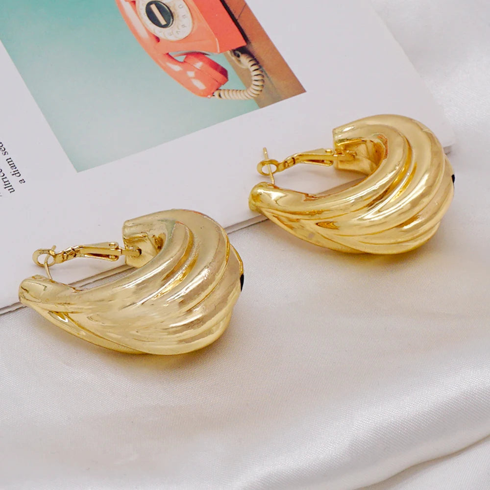 Gold Color Earring Bohemia Flower Round Drop Copper Hoop Earrings Circle