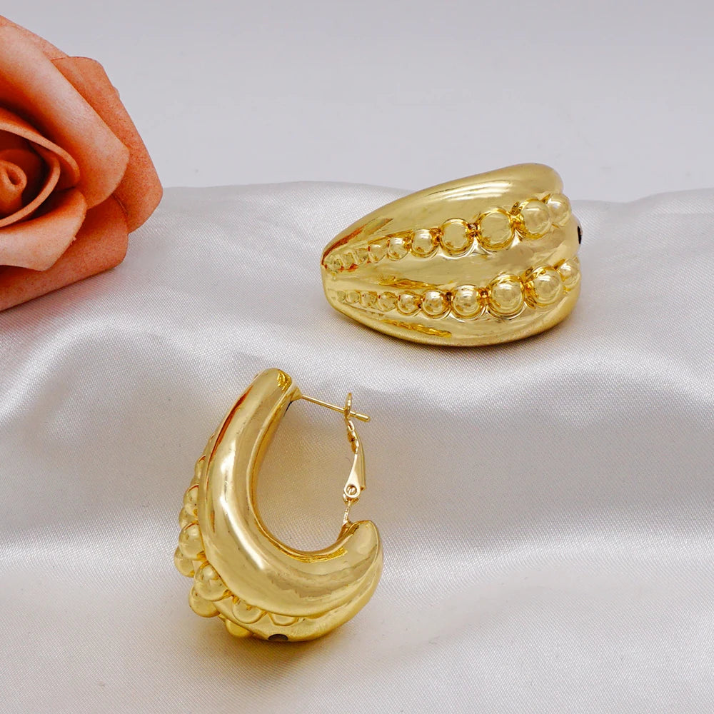 Gold Color Earring Bohemia Flower Round Drop Copper Hoop Earrings Circle