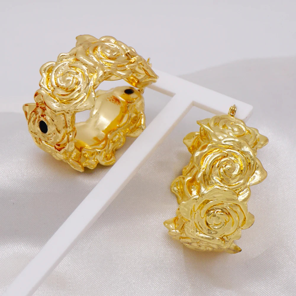 Gold Color Earring Bohemia Flower Round Drop Copper Hoop Earrings Circle