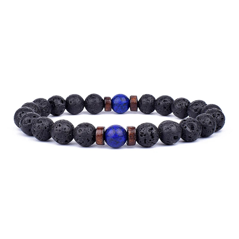 Volcanic Stone Bracelet for Men Lava Wooden