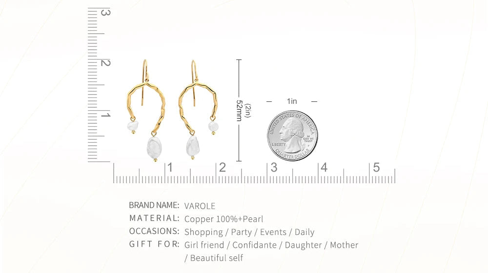 Natural Pearls Earrings for Women Gold Color Rounded Drop Earring