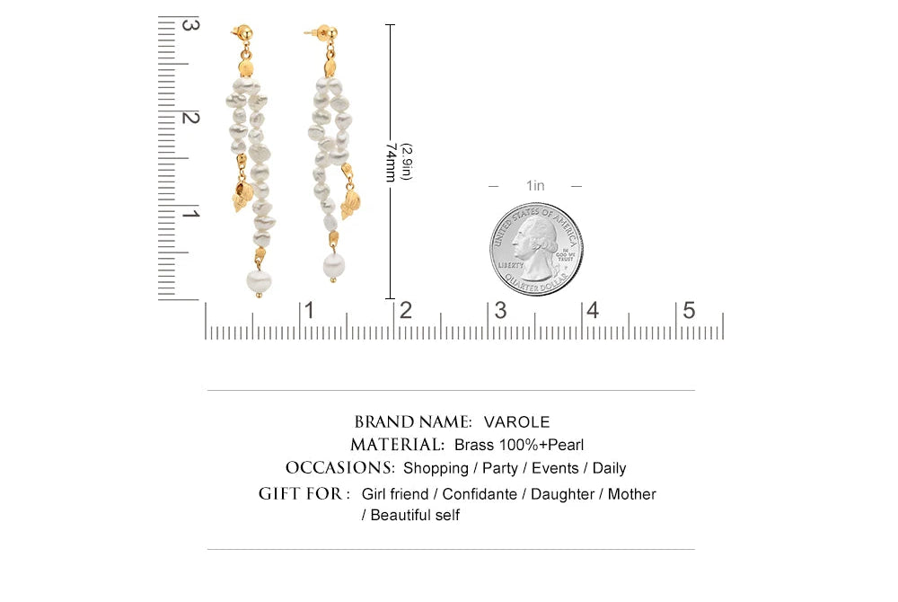 Natural Pearls Earrings for Women Gold Color Rounded Drop Earring
