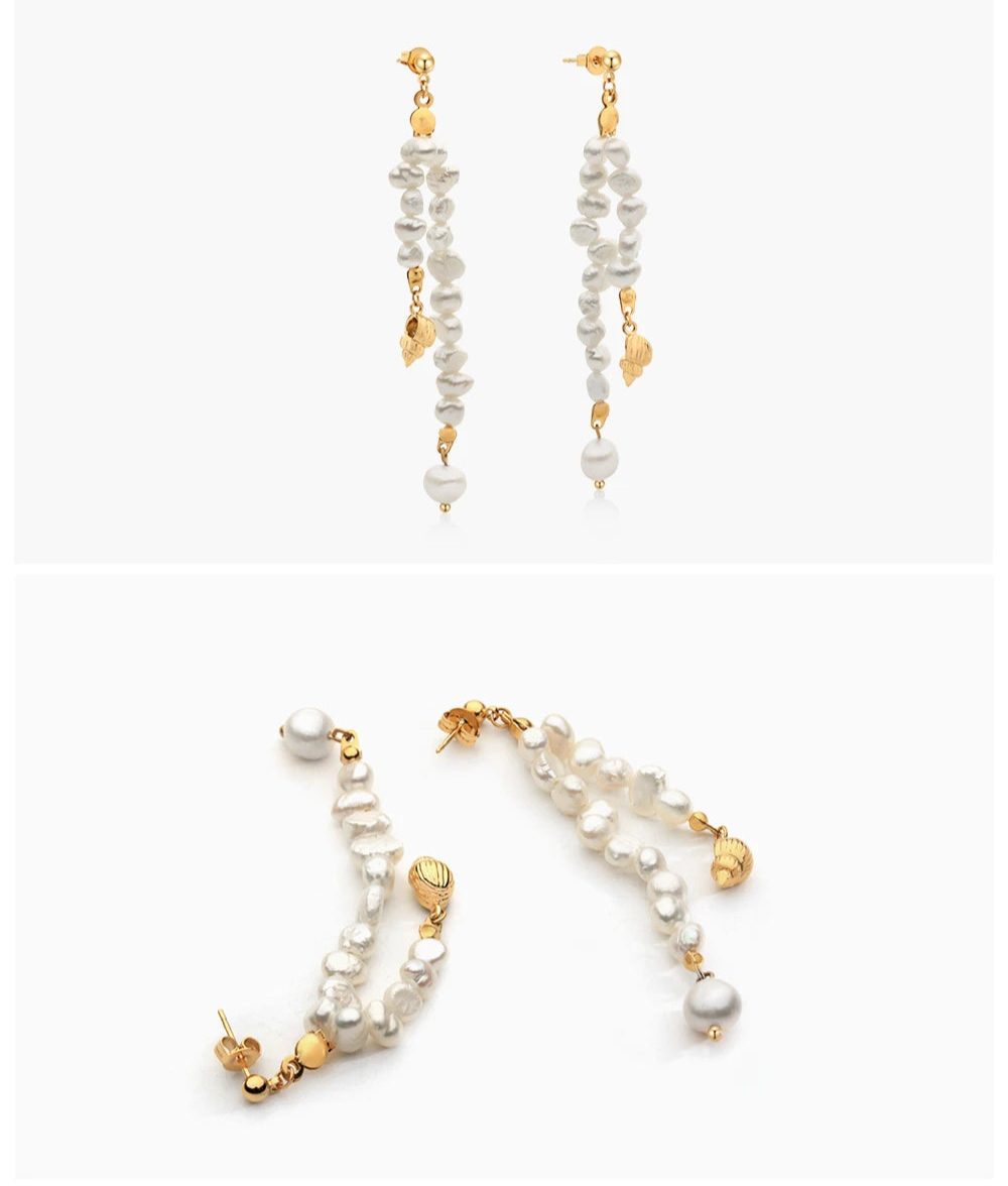 Natural Pearls Earrings for Women Gold Color Rounded Drop Earring