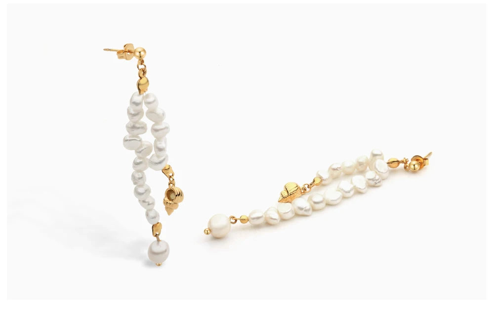 Natural Pearls Earrings for Women Gold Color Rounded Drop Earring