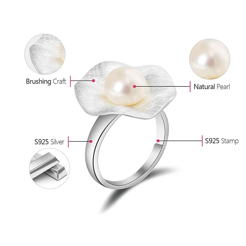 Lotus Fun Real 925 Sterling Silver Natural Pearl Original Handmade Designer Fine Jewelry Fashion Leaf Rings for Women Gift 2022