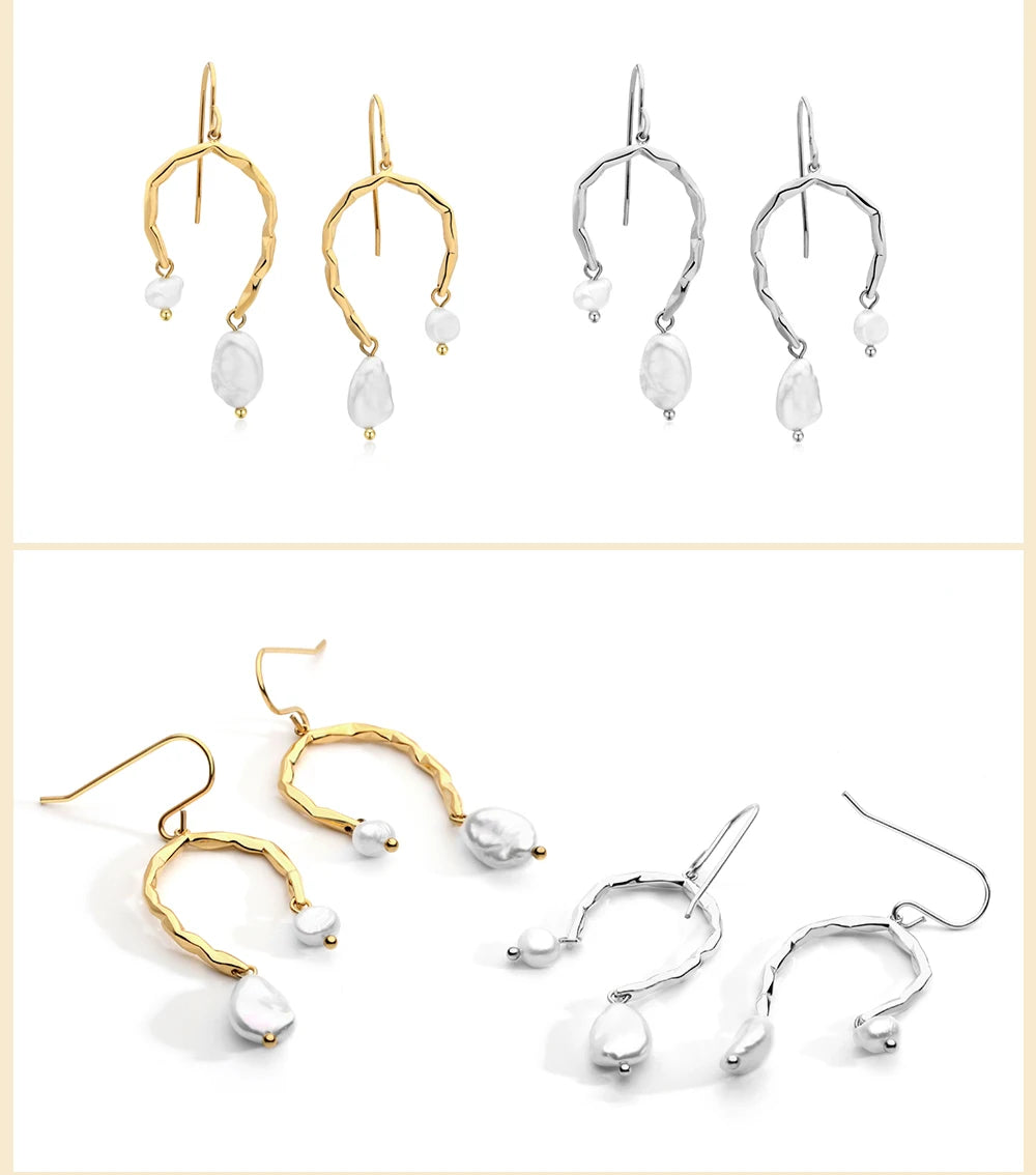 Natural Pearls Earrings for Women Gold Color Rounded Drop Earring