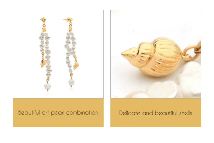 Natural Pearls Earrings for Women Gold Color Rounded Drop Earring