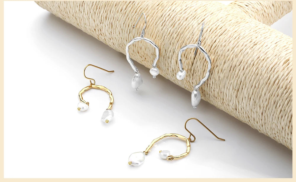 Natural Pearls Earrings for Women Gold Color Rounded Drop Earring
