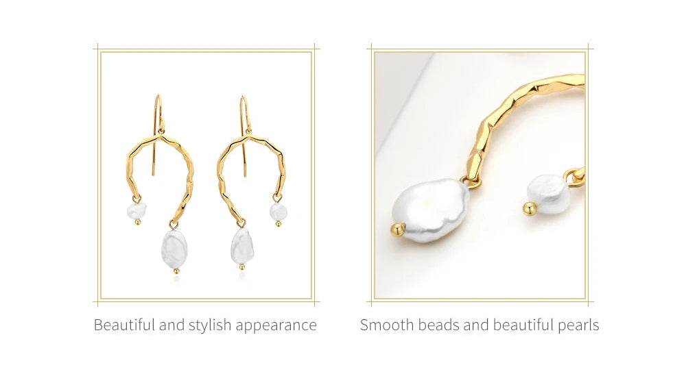 Natural Pearls Earrings for Women Gold Color Rounded Drop Earring