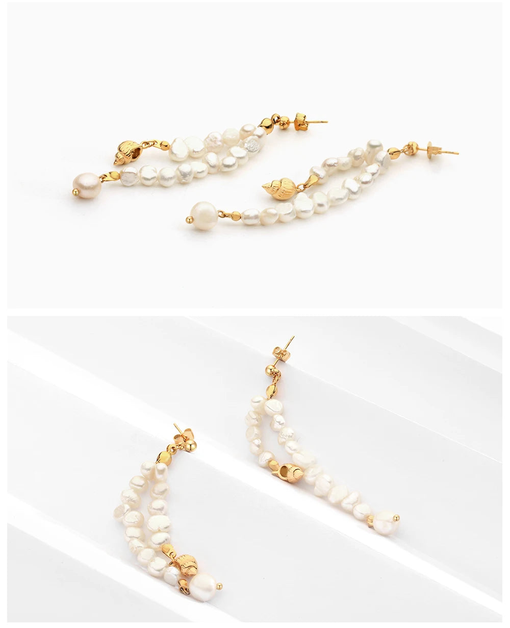 Natural Pearls Earrings for Women Gold Color Rounded Drop Earring