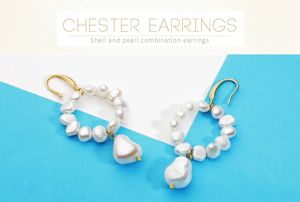 Natural Pearls Earrings for Women Gold Color Rounded Drop Earring